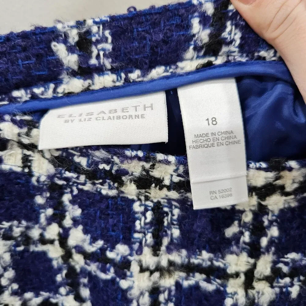 Elisabeth Liz Clairborne Womens Tweed Pencil Skirt Size 18 Blue Business Career